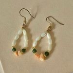 Pink & Green Stone Pearlescent Bead Oval Dangle Earring Vintage “Maja” Feminine Coastal Jewelry Photo 10