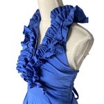 BCBGMAXAZRIA Women's Size 4 Blue Halter Ruffled Mini Length Dress Photo 3