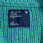 American Eagle  Chunky Knit Shawl Collar Cardigan Sweater LG Green Blue Pockets Photo 4