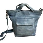 Latico Bianca Distressed Blue Leather Hobo Shoulder Bag Purse with Front Pocket Photo 0