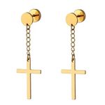 2 Piece Dangling Gold Cross Earrings - Ear Plugs, Punk, Goth, Alternative Photo 0