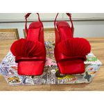 Jeffrey Campbell  Duffy Slingback Red Satin Heel Size 10 NIB Plume Design Elegant Photo 6