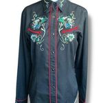 Vintage Roper Black Red Western Embroidered Floral Snap Button Long Sleeve Shirt Black Photo 0