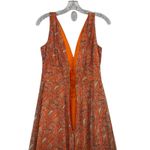 Vintage Women's Orange Paisley Maxi Dress V Neck Brooch Summer Boho Flowy Photo 5
