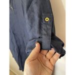 Ellen Tracy  Linen Dress Tunic Gold Accents Roll Tab Sleeves‎ Lagenlook Charcoal Photo 2