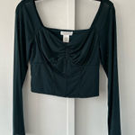 Kirious Dark Green Cropped Blouse with Mesh Sleeves Photo 0