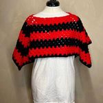 Handmade Handcrafted womens vibrant Red/Black boho Fashion Crochet Poncho cover 32”x 22” Photo 0