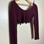 Revamped Burgundy Boutique Ribbed Knotted Crop Top Size L NWT Photo 2