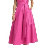 Badgley Mischka Cap Sleeve Fit and Flare Watermelon Pink Midi Dress Size 8 Photo 2