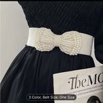 An elegant solid colored elastic waistband with a wide imitation pearl bow Red Photo 4