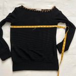 Black open knit off the shoulder sweater with tan blanket stitching Size XS Photo 5
