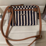 Rosetti ‎ Blue & Beige Striped Crossbody Bag with Tan Vinyl Trim Photo 0