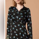 Sandro Paris Black Floral Button-Front Satin Dress- Size 38 (US 6) 100% Viscose Photo 0