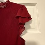 She & Sky  Ribbed Flutter Sleeve Pullover Blouse Crimson‎ Red Size Medium Photo 2