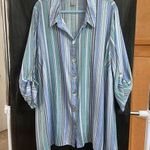 Catherines 2X Blue Striped Casual Button Up Shirt Lightweight Comfy Relaxed Photo 0