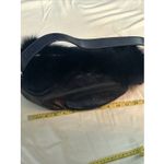 Vintage Castellari Navy Blue Leather & Fur Shoulder Bag, Y2K Dark Blue Italian Photo 8