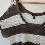 Torrid Green White Striped Dolman Open Weave Blouse Knit Crochet Sweater Top 1X Photo 3