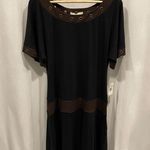 Jonathan Martin Y2K NWY flowy drop waist grommet hole trim short sleeve mini dress black brown Photo 0