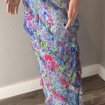 ZARA  Sz Large Ruffles rushed Romantic Boho Sexy Maxi Dress watercolor #72 Photo 10