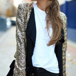 ZARA  Open Front Gold Sequin‎ Black Lining Tuxedo Blazer Jacket Size Small Photo 0