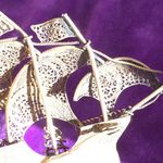 LADIES’ Antique Filigree Sailing Ship Dress Brooch Photo 8