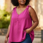 st. john's bay Tank TopTunic Fun Fuchsia NWT Bows Cotton Blend Boho Casual SZ 2X  Photo 0