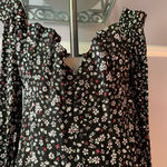 MINKPINK floral fitted peplum button front blouse black pink print Size Small Photo 1