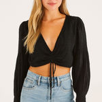Blue Life  Black Long Sleeve Crop Top Small Photo 0
