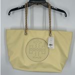 Tory Burch Lemon Sugar Ella Chain Tote Nylon Magnetic Snap Closure Yellow Bag Photo 0