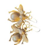 Gold Tone Large Bee Drop Earrings Jewelry Flying Insect Wings Photo 2