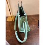 Light Blue Quilted Shoulder Bag with Gold Lip Handle Medium Size Photo 6