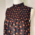 Anthropologie Maeve navy blue & orange polka dot sheer top size 4 Photo 3