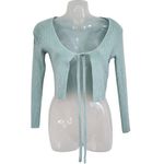 Twine & String  Tie Front Crop Cardigan Sweater Ribbed Knit Mint Green Size XS Photo 5