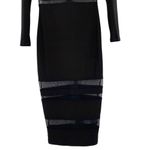 Bebe  Black Midi Pencil Dress Sheer Mesh Panels Photo 1