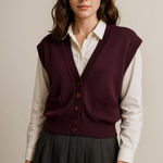 Vintage Rafique Wool Blend Sweater Vest – Purple – Made in Hong Kong – Academia Size L Photo 0