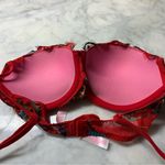 Victoria's Secret PINK Bra 32C Red Tropical Date Push-up Lace Photo 4