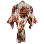 Floral Satin Kimono Silky‎ Robe Red Photo 3