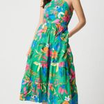 J.Crew  Women's Printed Tiered Halter Midi Dress Bright Clover Tropical 0 P New Photo 0