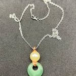 Handmade Green Jade Chain Necklace with Pearl Bead Photo 3