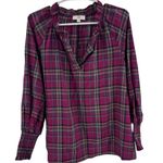 Entro  Pink plaid puff sleeve popover top ruffle fall oversized M cotton casual Photo 0