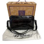Brighton Leather Croc Burgundy Brown Purse Handbag Adjustable Shoulder Heart Bag Photo 0