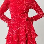 Red Lurex Floral Dress Long Sleeve and Ruffles Size XS Photo 1