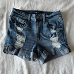 Aeropostale Medium Wash Distressed High Rise Midi Jean Shorts Photo 0