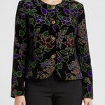 Vintage Black Gold Metallic Velvet Colorful Floral Evening Blazer Size SMALL Photo 0