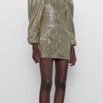 ZARA  Gold Sequin Zip Up Dress Puff Sleeves Photo 7