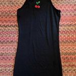 BLACK BASIC CHERRY EMBROIDERY RACERBACK CAMI DRESS Photo 0