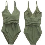 Aerie  Wrap One Piece Swimsuit S Long Olive Green New Photo 1