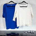 Talbots  Stretch Weekend Tee Shirt Size 2X Petite White Roll Cuff‎ Blue White Photo 12