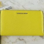 Michael Kors Jet Set Lime Light Yellow Leather Double Zip Wallet Wristlet Photo 0