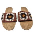 Bamboo  Crochet Retro Earthy Brown Tan Boho Slide Sandals Summer Shoe Size 10 Photo 2